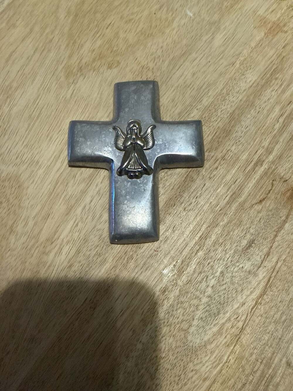 Pewter Guardian Angel Wall Cross: Catholic Home Office Decor